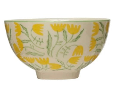 Hand Stamped Stoneware Bowl with Flowers, 4 Styles