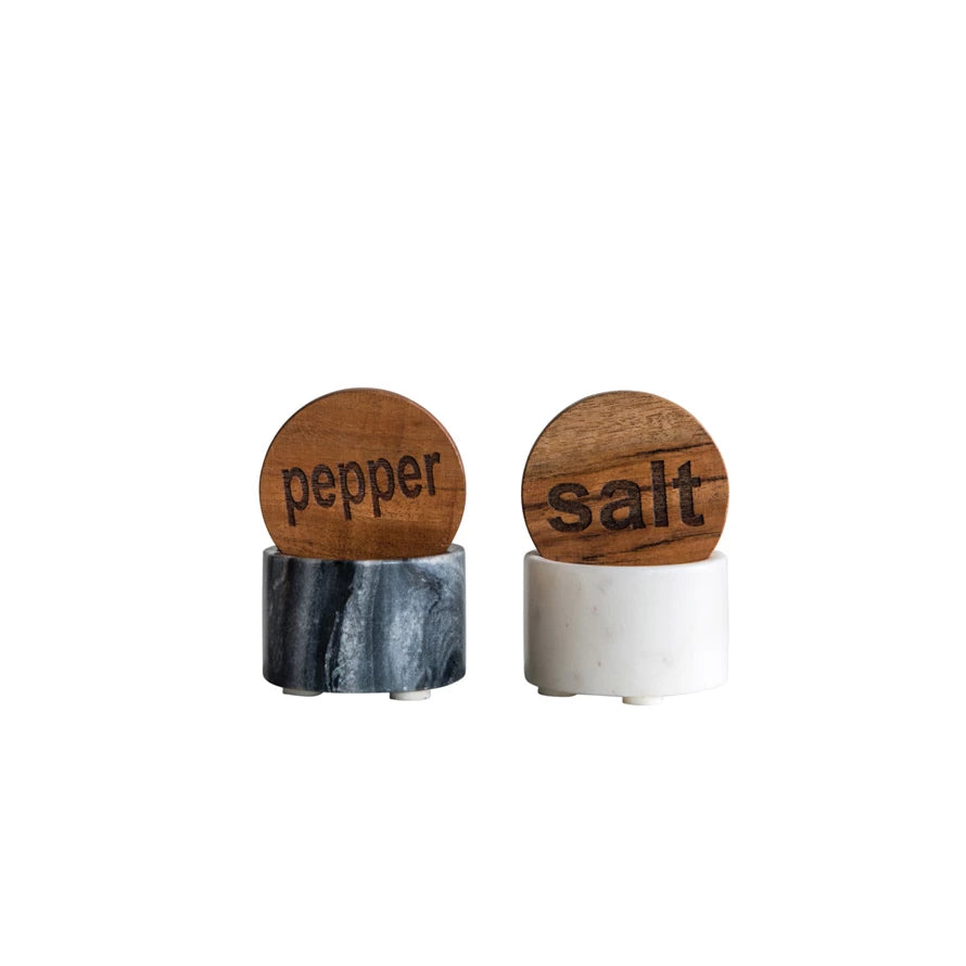 Marble Salt or Pepper Pot with Wood Lid