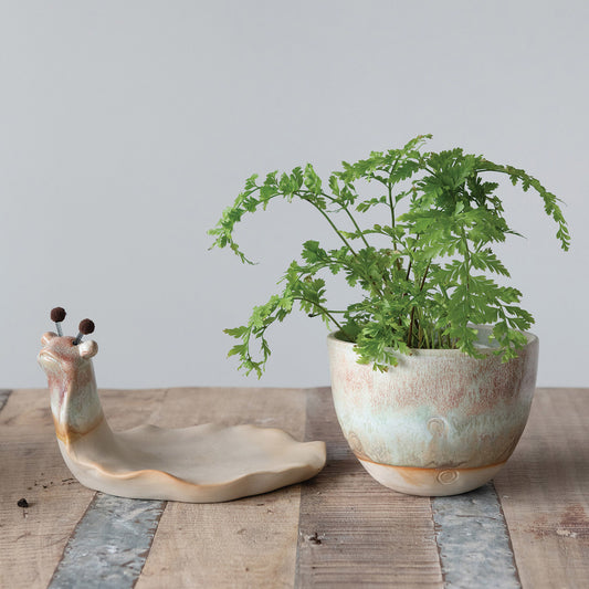 Stoneware Snail Planter w/ Glaze