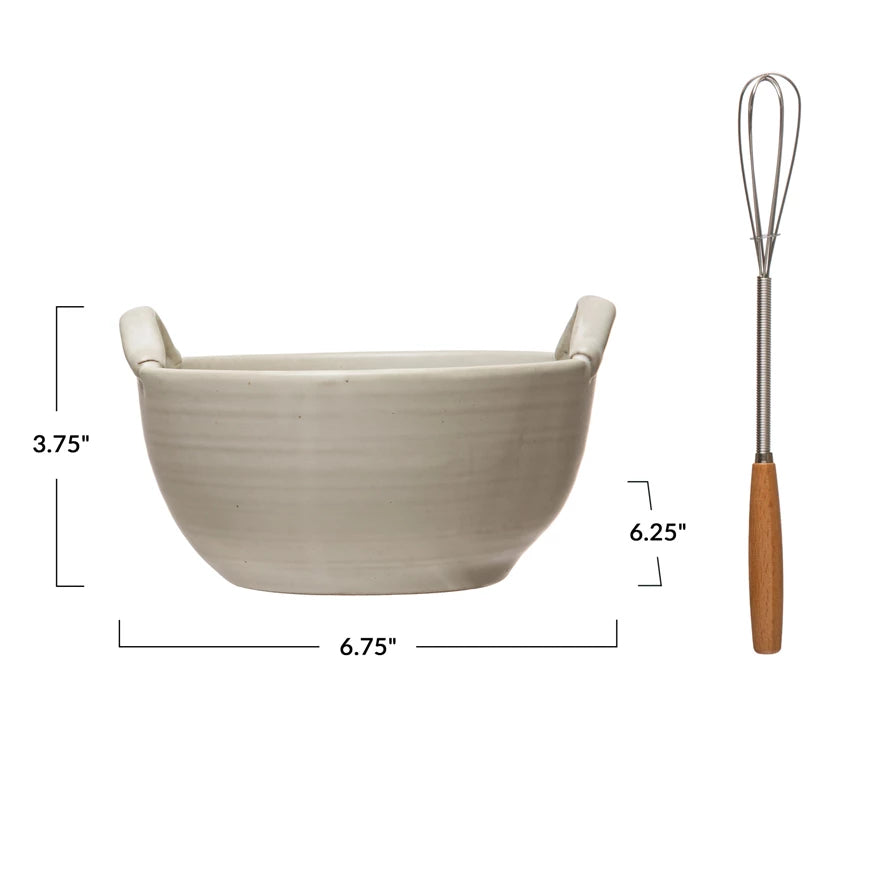 Bowl, Wood and Metal Whisk Set