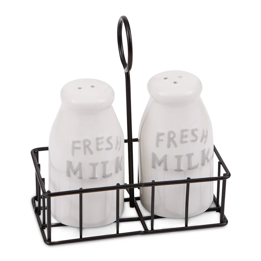 Milk Bottles Ceramic Salt & Pepper Shaker Set