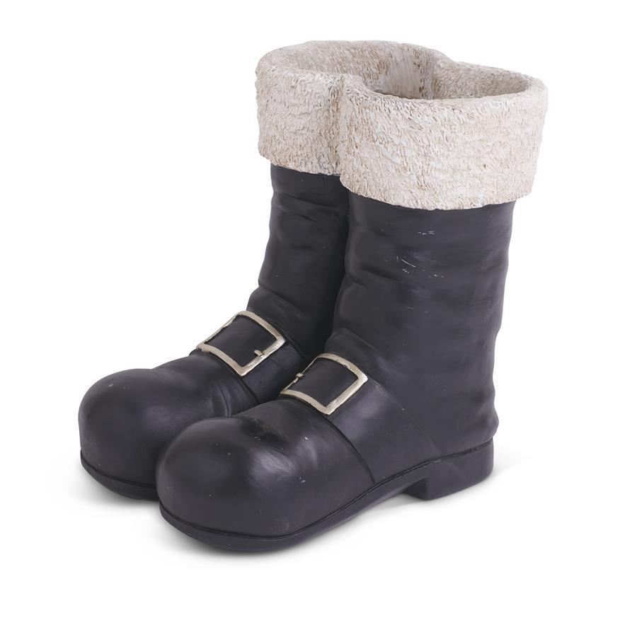 10" Black & White Resin Santa Boots Container