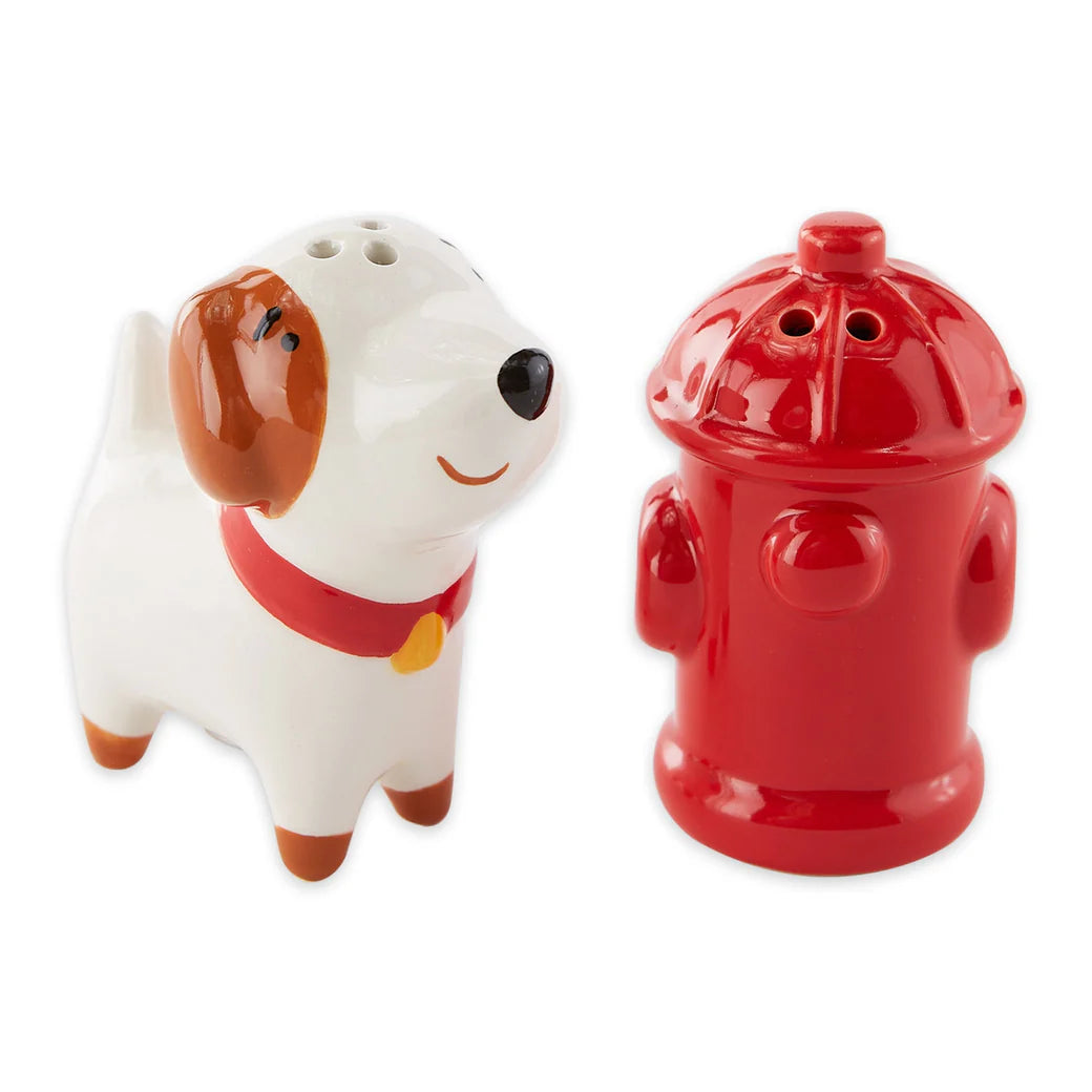 Dog and Fire Hydrant Ceramic Salt & Pepper Shaker Set