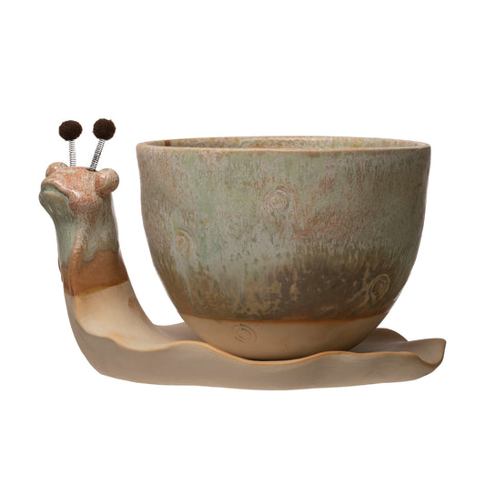 Stoneware Snail Planter w/ Glaze