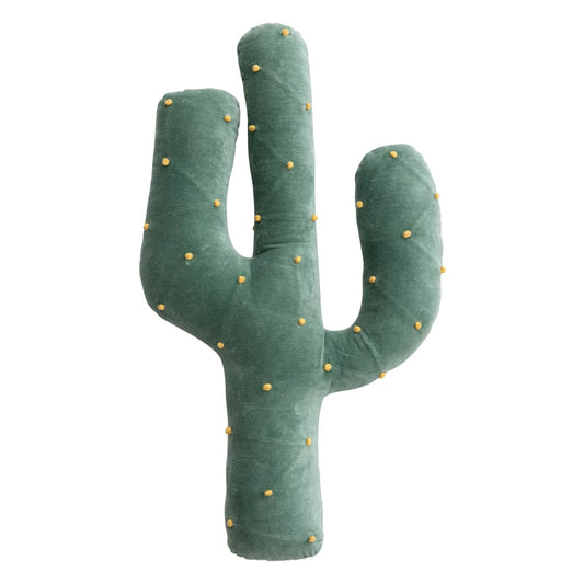 Cotton Velvet Cactus Shaped Pillow w/ Hand Embroidered French Knots