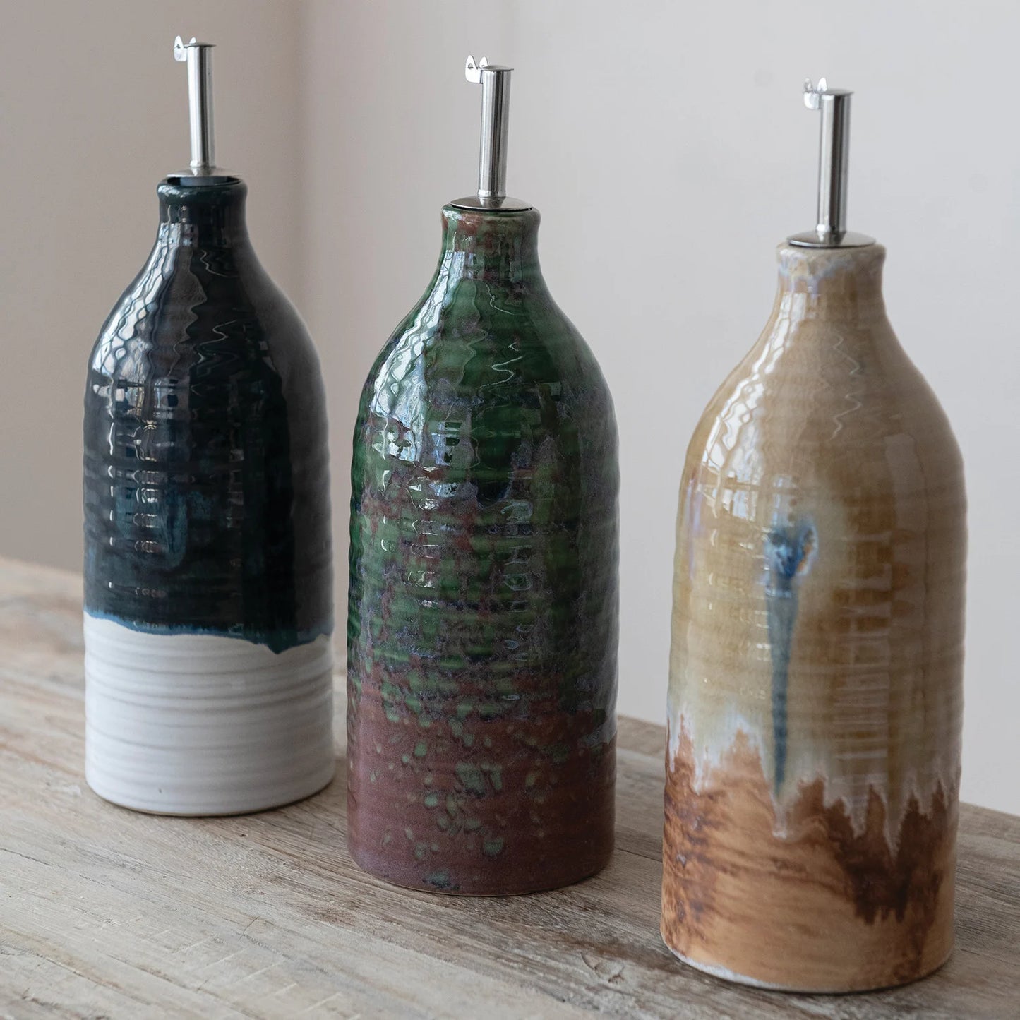 26 oz Stoneware Oil Cruet, 3 colors