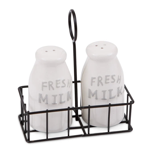 Milk Bottles Ceramic Salt & Pepper Shaker Set