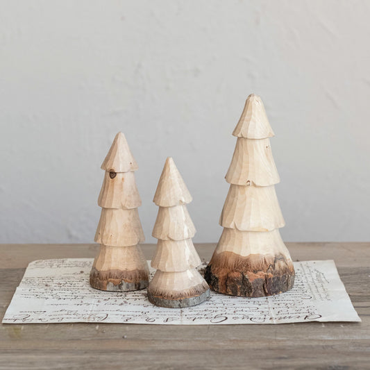 Natural Carved Wood Trees w/ Live Edge, 3 sizes